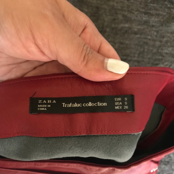 SOLD! Zara Trafaluc Leather Mini Skirt in Dark Red - Picture 3 of 7